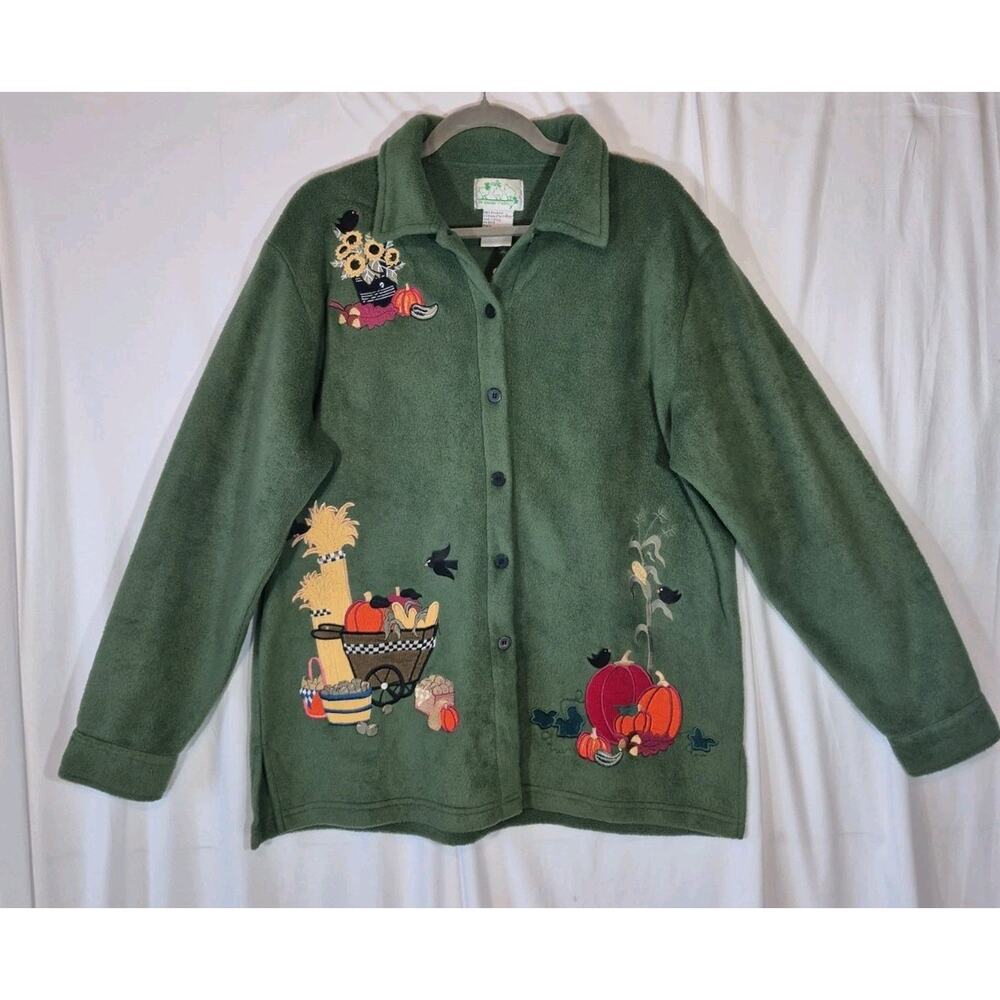 Quacker Factory Green Fall Harvest Jacket Large Top - Picture 2 of 10